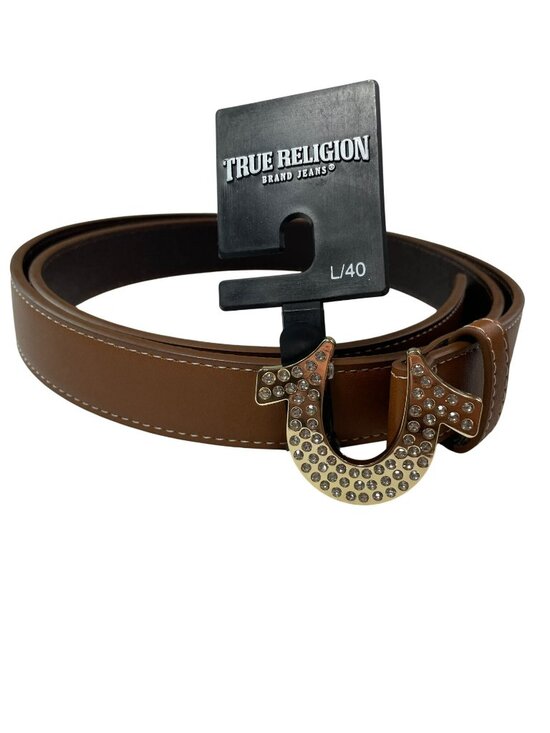 True Religion Accessories - True Religion Brown Crystal Buckle Belt Faux Leather Size L/40 MSRP$59 NWT